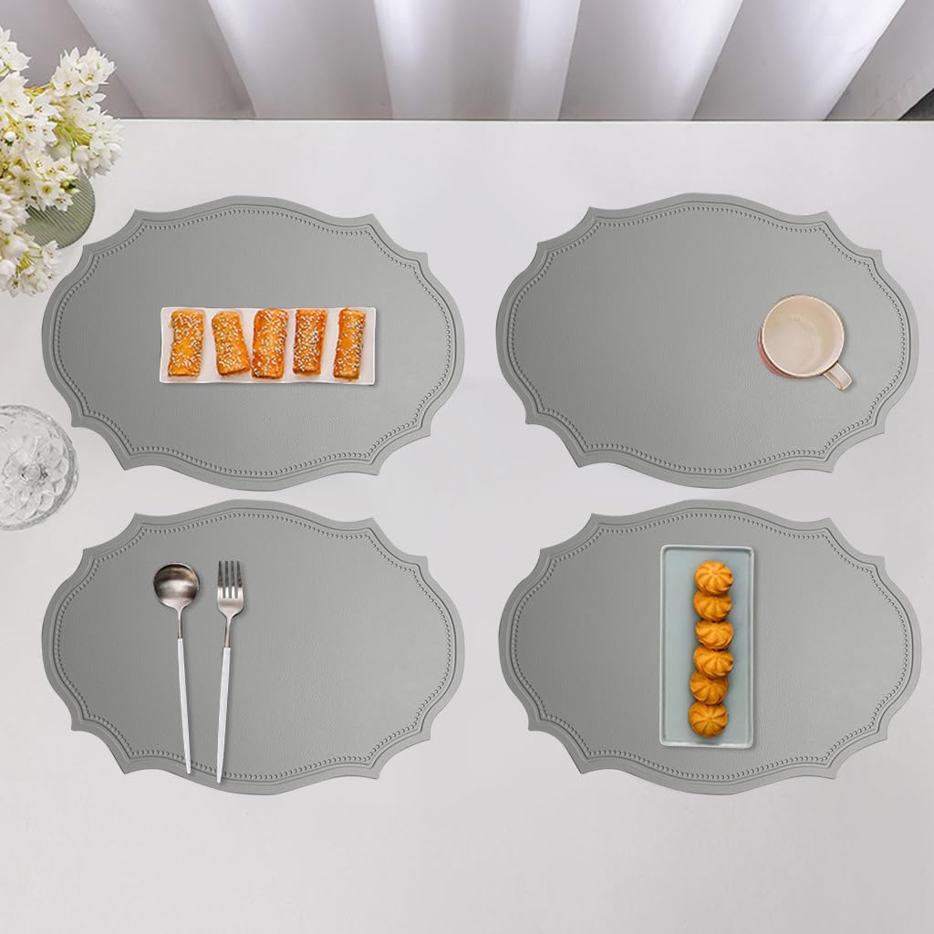 Supvox Faux Leather Placemats Set of 6 for Dining and Kitchen with Anti Slip 16.9×11.8 in Grey