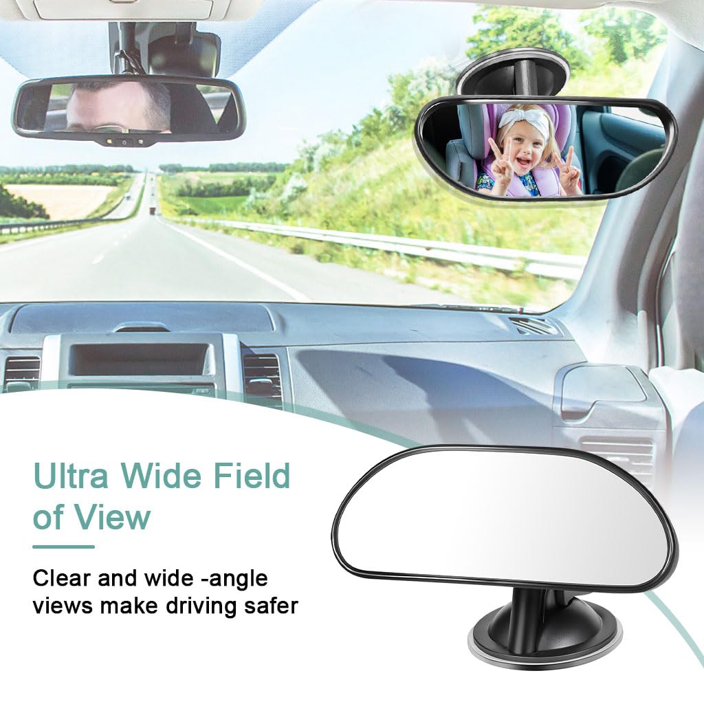 STHIRA Baby Car Rear View Mirror for Monitoring with 360° Adjustable Suction Mount | 14.7×5.7cm HD Wide Angle Infant Safety View