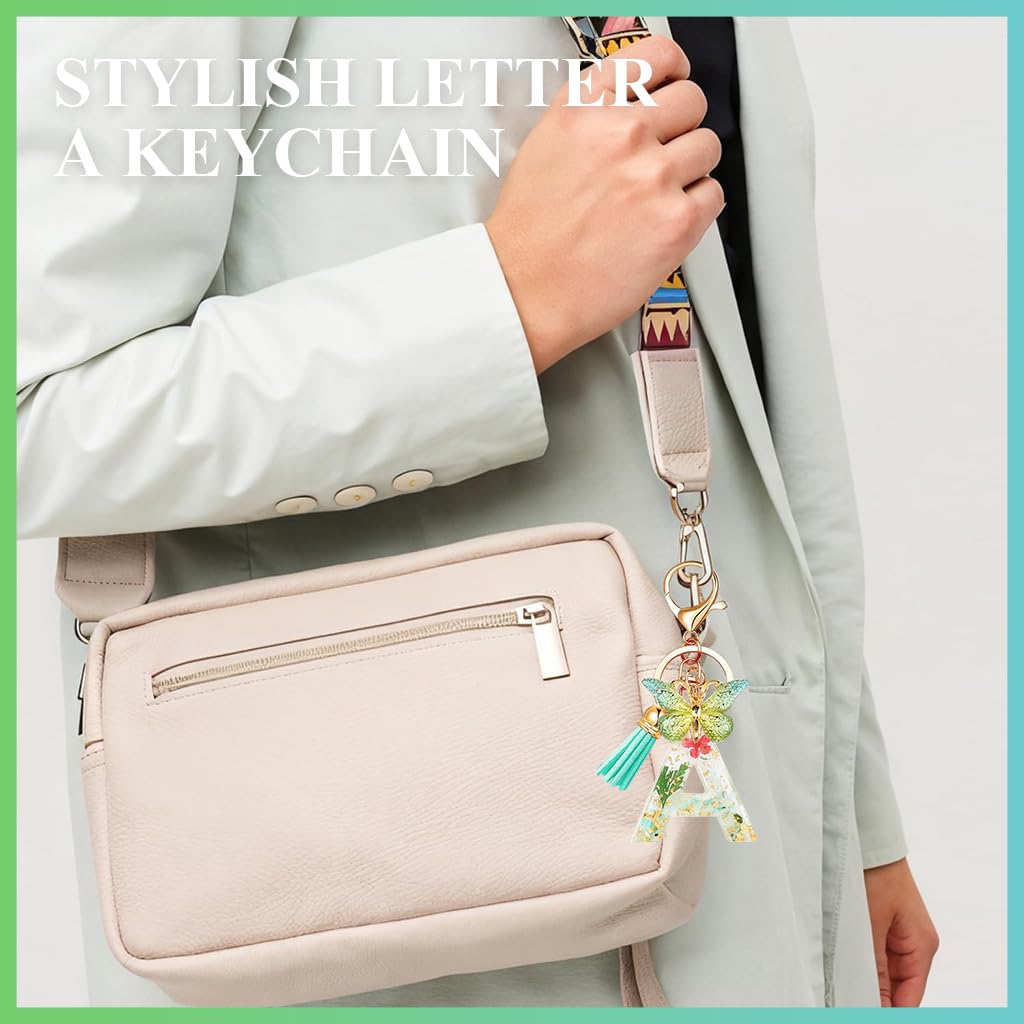 Zibuyu Letter A Keychain for Bags and Backpacks featuring Clear Resin Sequins and Butterfly Charm | Ideal Gift for Girls