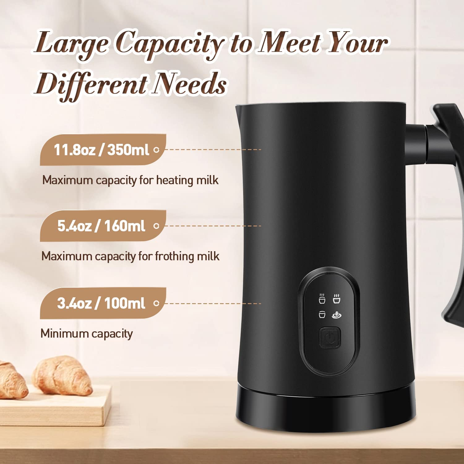 Supvox Electric Milk Frother for Coffee with 4 in 1 Settings featuring 350ml Capacity and Stainless Steel Design