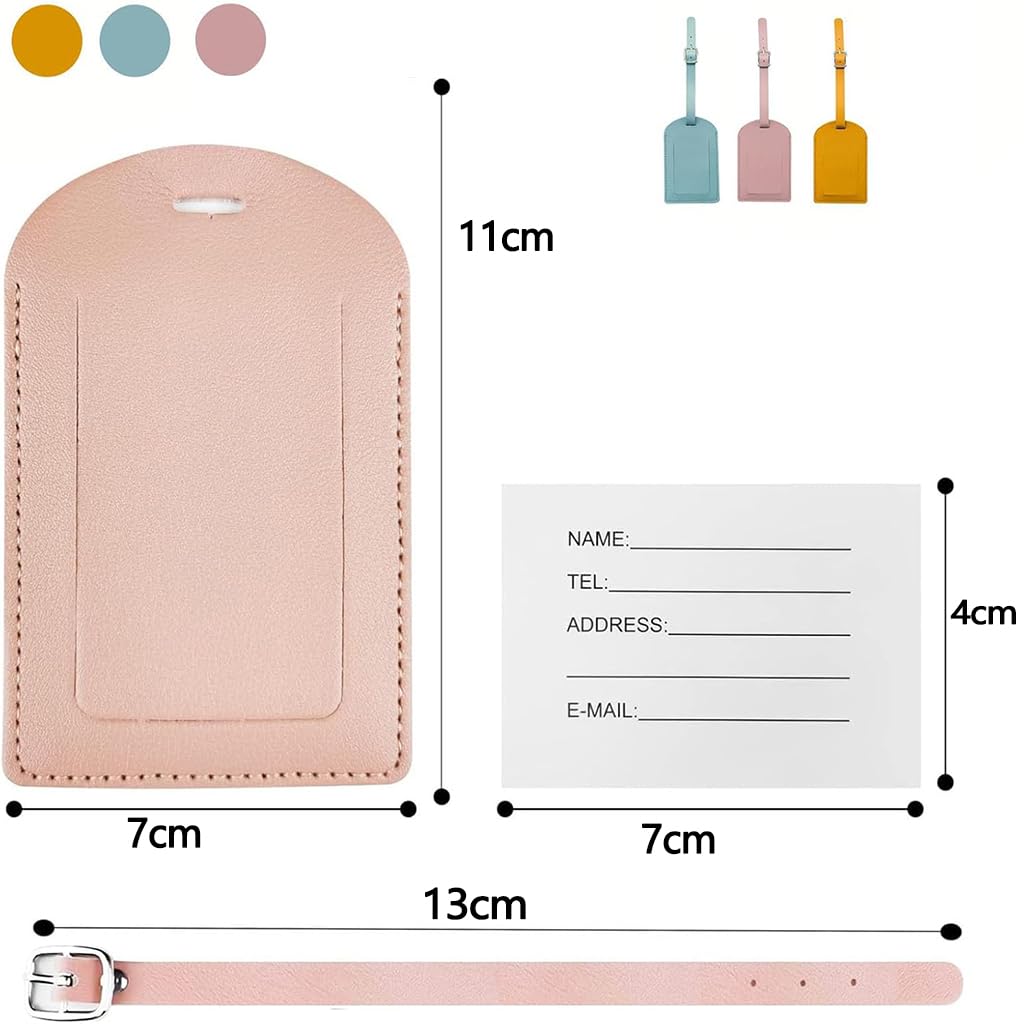 ZIBUYU Luggage Tags for Suitcases with Privacy Cover and Waterproof ID Holder | 3 Pack 7x11cm PU Leather