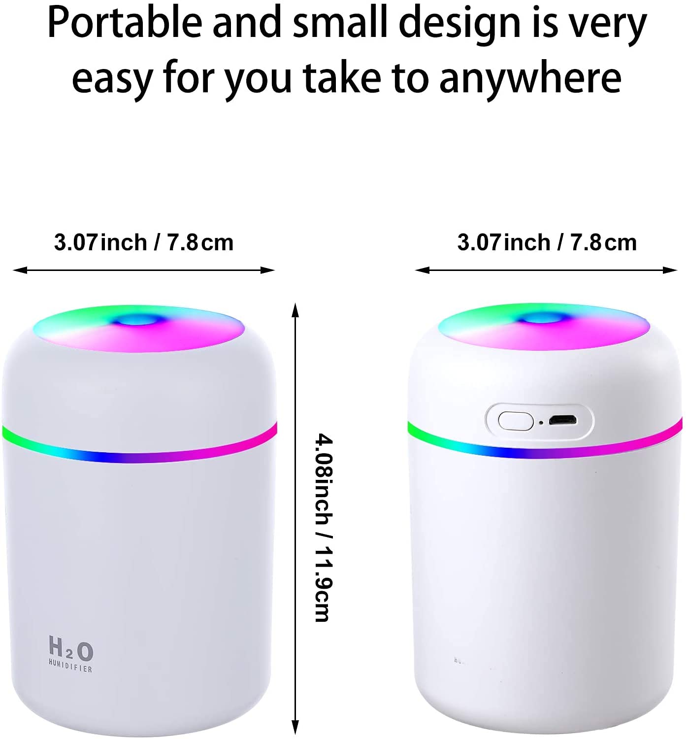 Supvox® 300mL Mini Silent Humidifier for Household Car Humidifier Desktop Humidifier with Atmosphere Light Car Office Room Bedroom Auto Shut-Off, 2 Spray Modes (White)