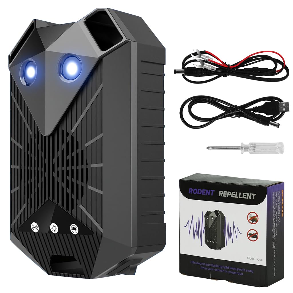 STHIRA Ultrasonic Mouse Rat Repellent for Car and Home with Motion Sensor and Dual Sound Light Defense