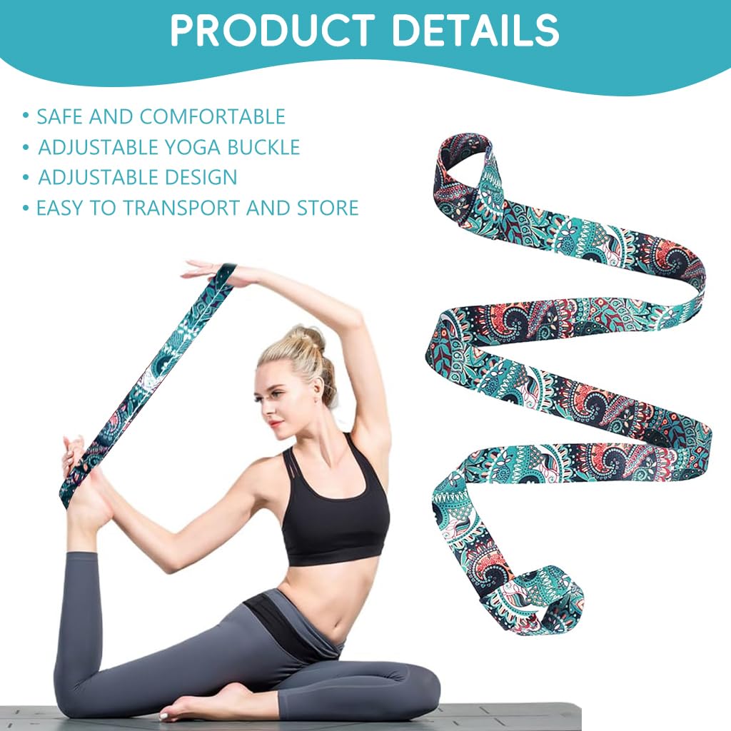 Proberos Yoga Mat Carrying Strap 5.5ft with Adjustable Hoops and Green Mandala Print | Nylon Sling for Studio or Outdoor Practice