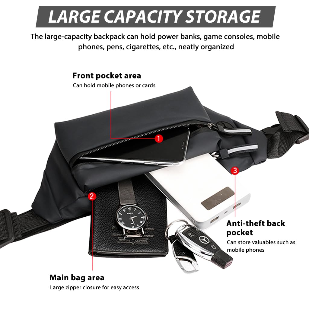 GUSTAVE Waist Bag for Travel and Outdoor Use with 3 Compartments 11x6x2 in | Waterproof Nylon