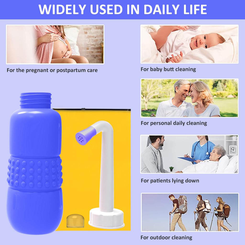 HANNEA Portable Bidet Spray for Toilet with 450ml Soft EVA Bottle featuring Angled Nozzle | Travel and Postpartum Hygiene