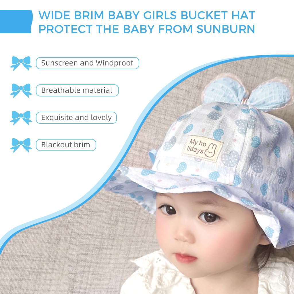 SNOWIE SOFT Baby Cap for Girls with Adjustable Bow Drawstring | Summer Sun Hat 3–18 Months Blue