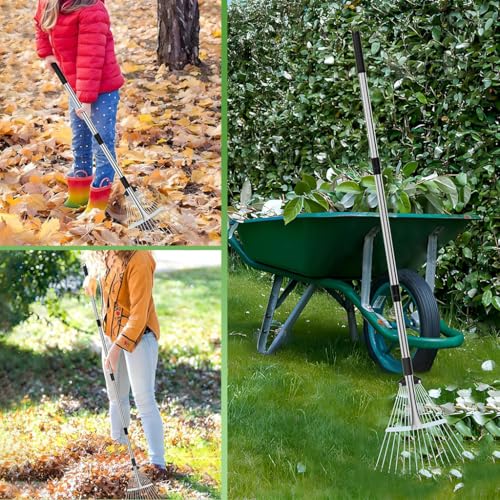 HASTHIP® Garden Rake, 5.6ft DIY Assembly Stainless Steel 15-Teeth Lawn & Yard Rake, Durable Long Handle Rake Garden Tool