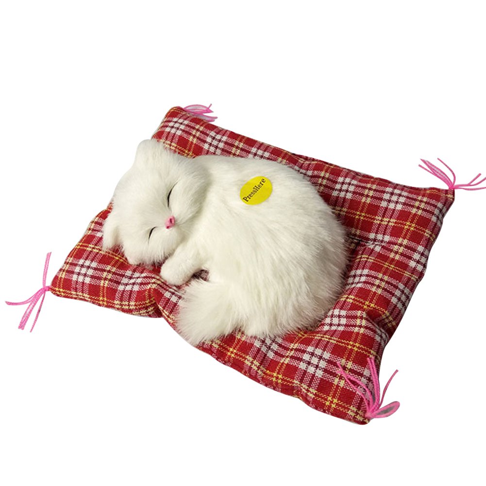 FnieYxiu Plush Doll for Kids and Room Decor featuring Simulation Sleeping Cat Sound | White 1 x Cat with 2 Button Batteries