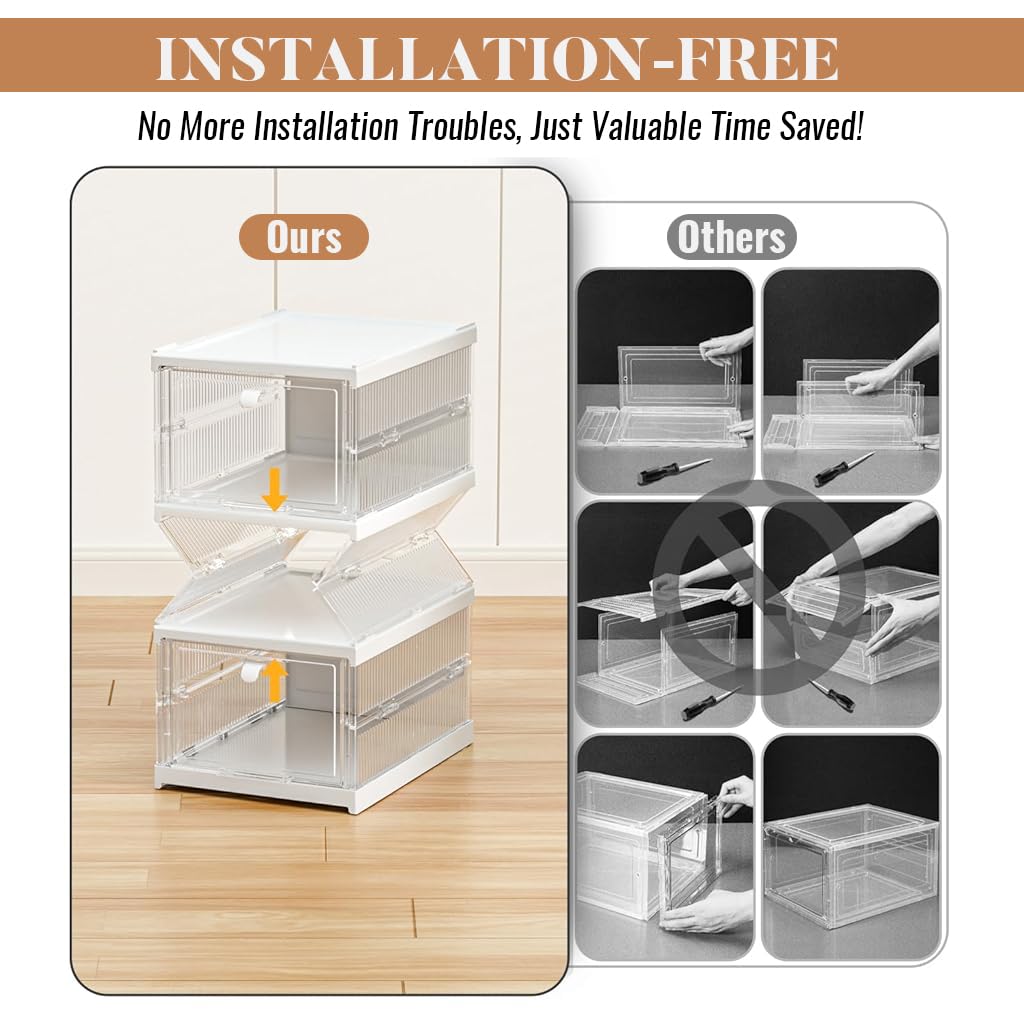 Supvox Shoe Rack for Home with 3 Tier Foldable Design 25.5x34.5x54cm PP Boxes | Transparent Door Storage for Men and Women