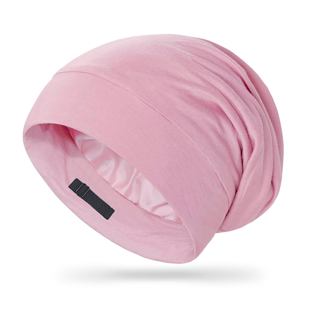 MAYCREATE® Silk Bonnet for Hair Women Satin Hair Cap for Sleeping Soft Satin Hair Bonnet Fashion Adjustable Satin Bonnet Shower Cap Silk Hair Wrap Bonnet for Curly Hair - Pink