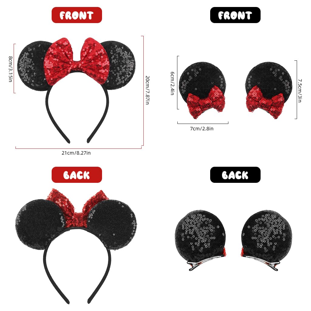 PALAY Mouse Ears Headbands and Hairpins, Shiny Bows Mouse Ears Headbands, A Perfect Addition to Your Trip Essentials and Accessories