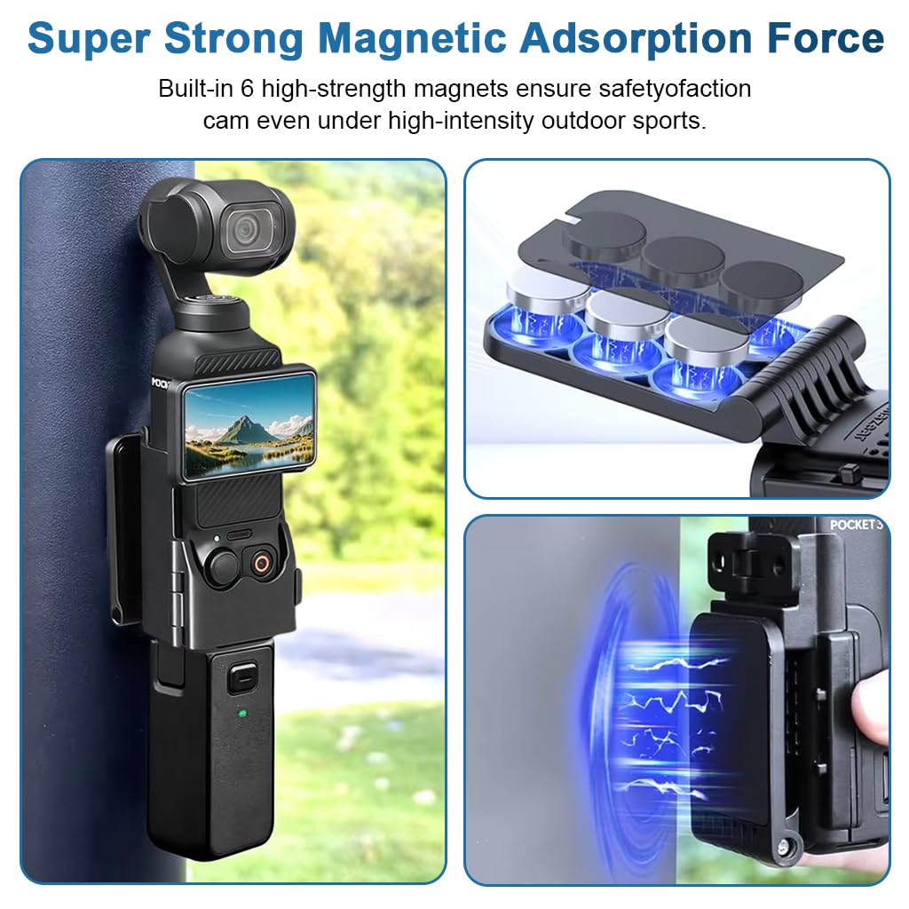 ZORBES Magnetic Wall Mount Folding Bracket for Pocket 3 featuring Ultra Strong Base | Adjustable PC Holder for Portable Outdoor Filming