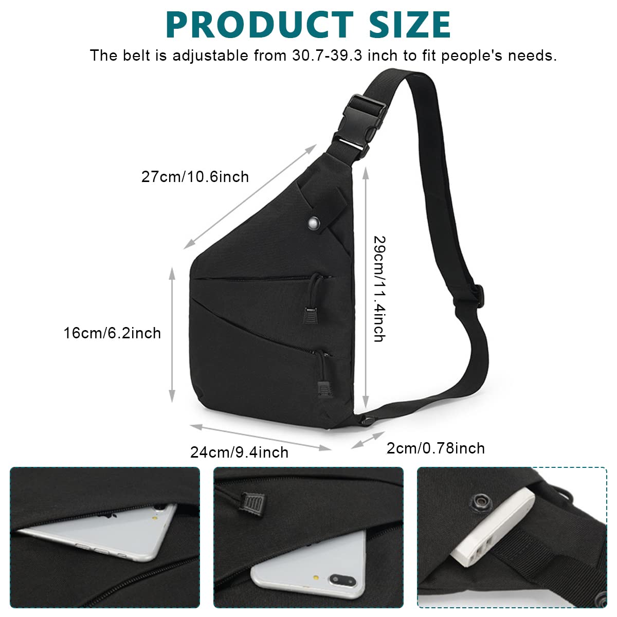 GUSTAVE Sling Bag for Men with 30.7–39.3 in Adjustable Strap and Quick Release Buckle | Waterproof Oxford Cloth Crossbody for Travel and Outdoor Activities