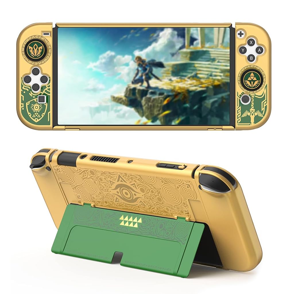 Case for Nintendo Switch OLED with Kickstand and JoyCon Grip Covers | Hard PC Anti Scratch Protective Set