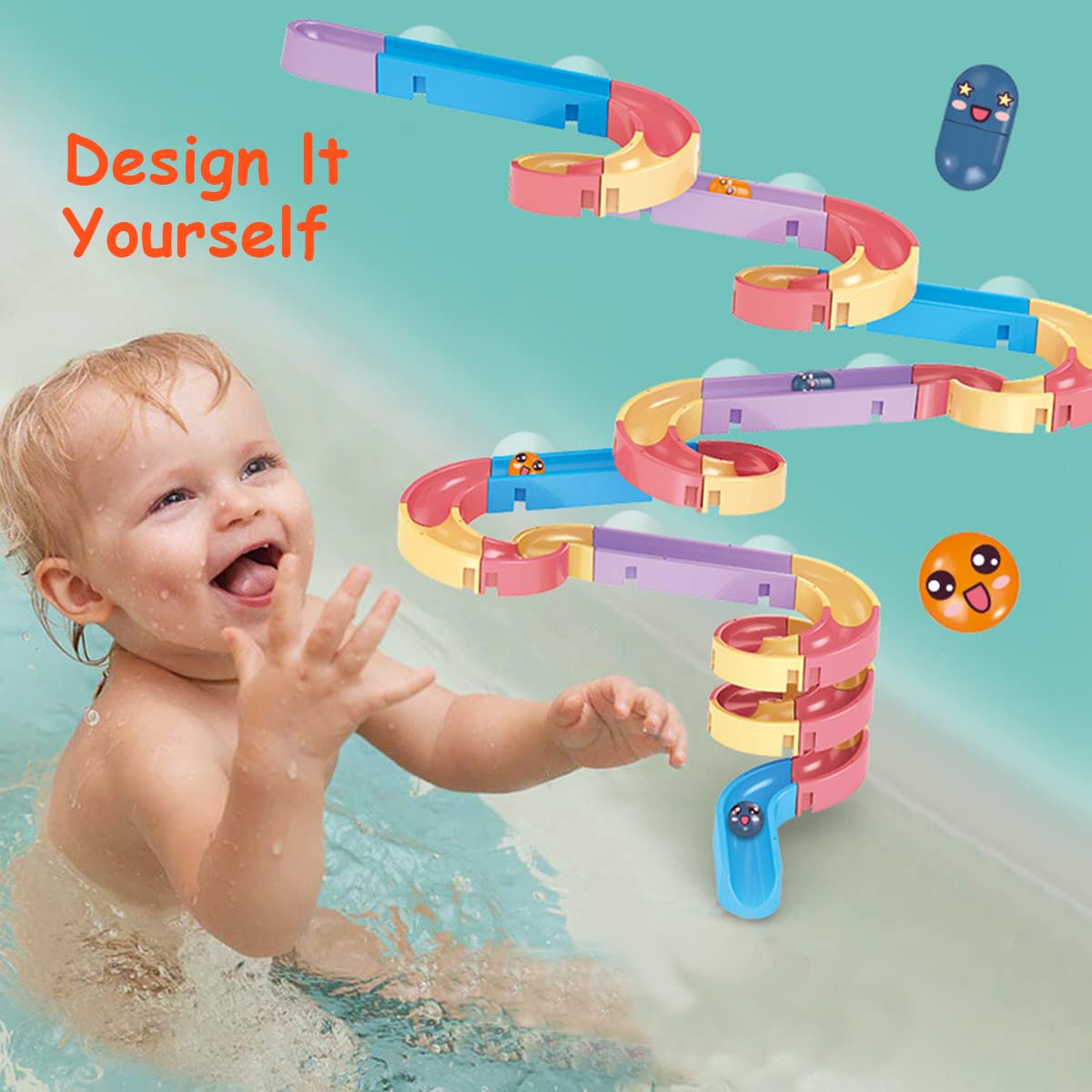 PATPAT® Slide Bath Toys for Baby for 0 - 3 Years, Colorful Water Toys for Kids Bath, Suction Cup Baby Bath Toys, DIY Kit Sliding Rail Toys with 2 Starfish, Baby Shower Gifts, Children's Day Gift