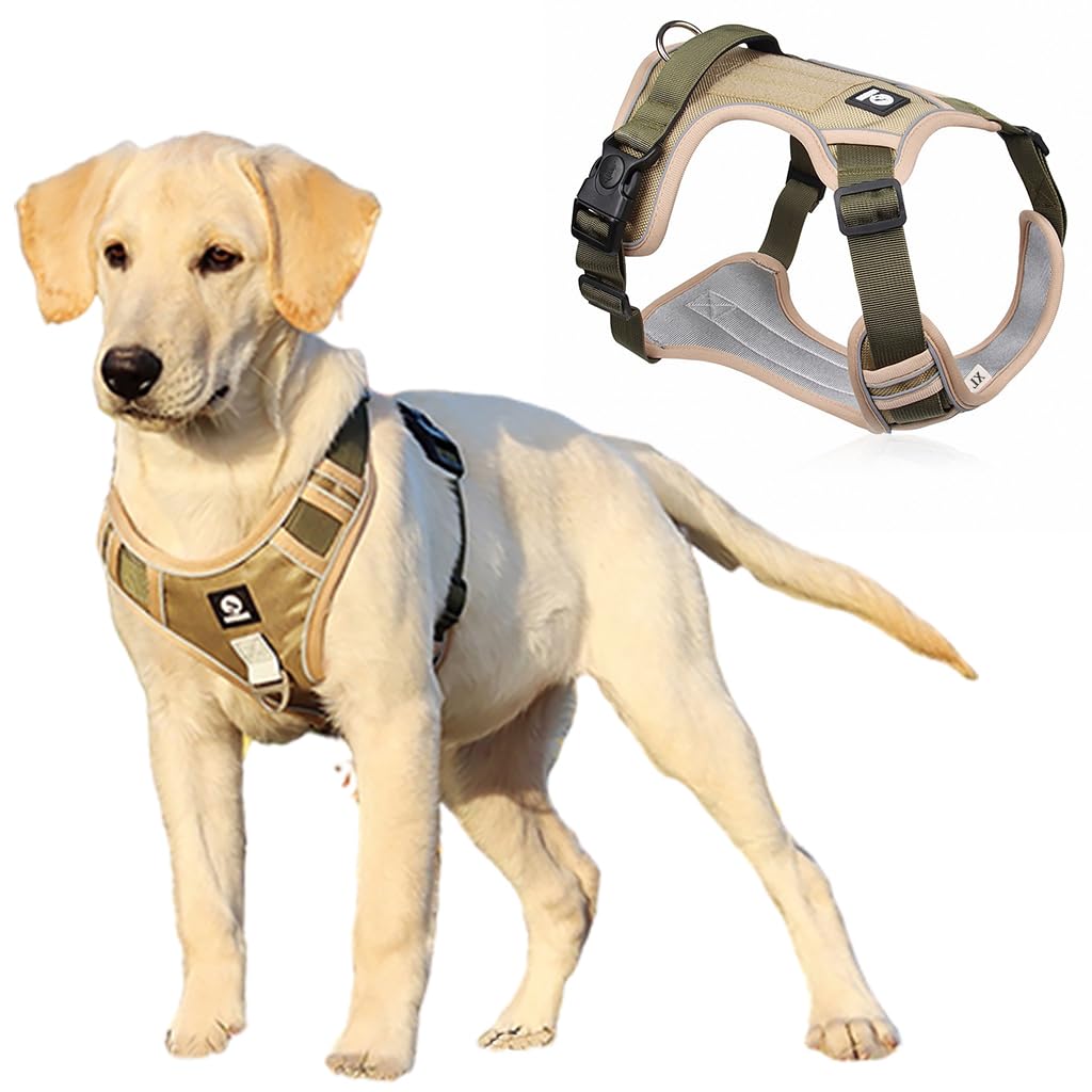 Qpets  No Pull Dog Harness with Safety Reflective Strip Quick Release Buckle Adjustable Size Easy Control Handle for Medium Dogs(L, Recommended Weight: 14-22.5kg)