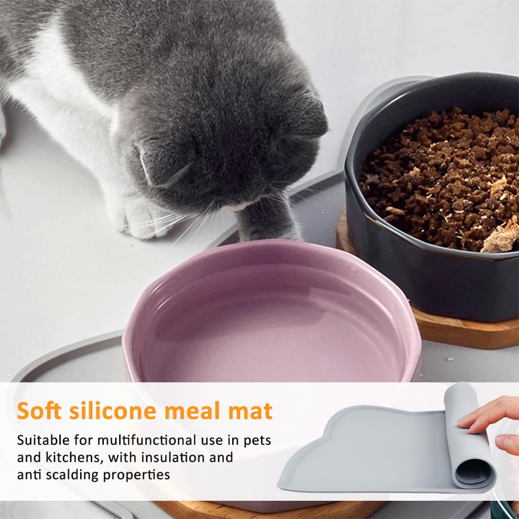 Qpets Pet Feeding Mat for Dogs and Cats with Raised Edge Tray 44x24cm 2 pcs Grey Silicone