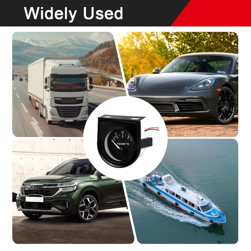 STHIRA Water Temp Gauge for Cars with Probe Sensor and Mechanical LED Dial | 2in 40–120°C Range