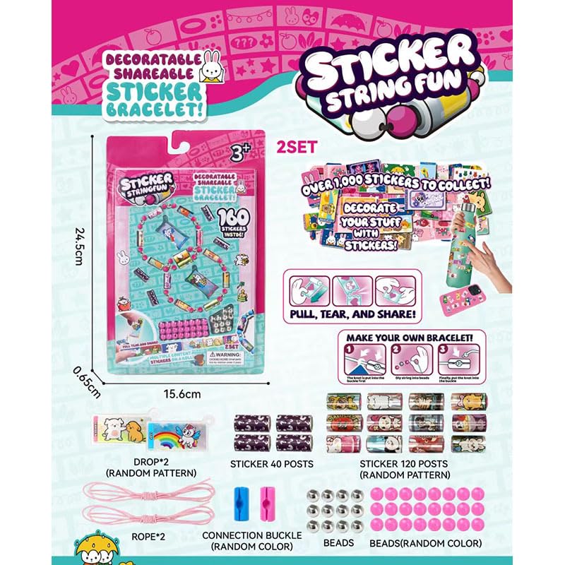 PATPAT® Wearable & Shareable Sticker Bracelet | Includes 160 Mini Stickers | Mystery Reveal Sticki Rolls