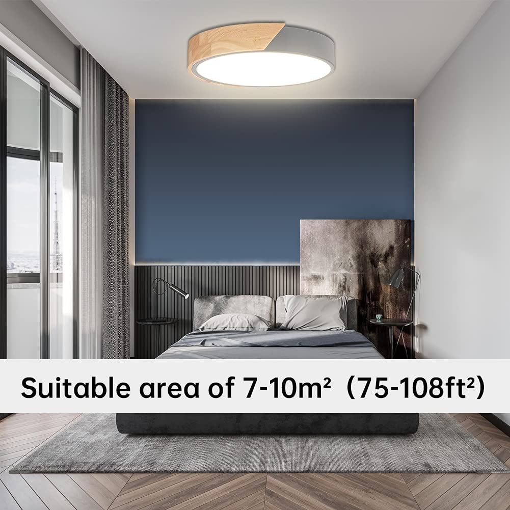 ELEPHANTBOAT LED Ceiling Light for Home featuring 24W 3000K Warm White Acrylic Shade | Wooden Frame