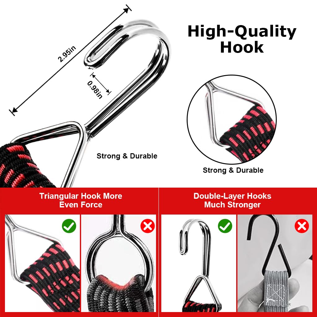 STHIRA® 12PCS 3.3ft Elastic Bungee Cord for Bike Luggage High Elasticity Strap with Metal Hooks Versatile Cords for Motorcycle Travel City Commutes