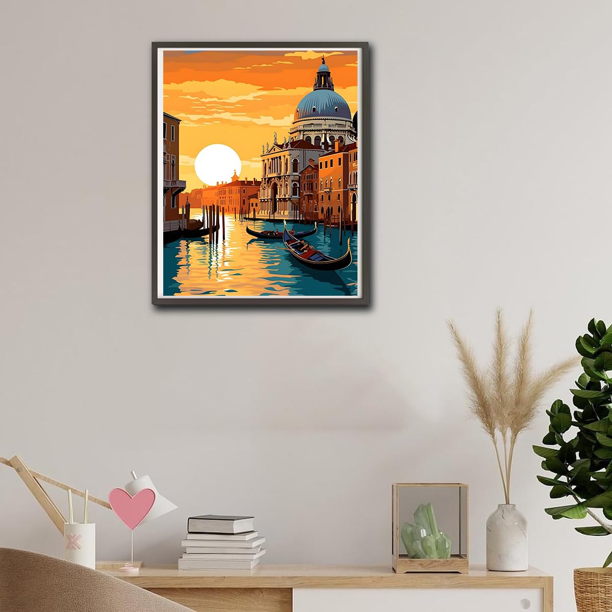 HASTHIP Paint by Numbers Kit for Adults with 16x20 Canvas and Acrylic Paint | Sunset Riverside Town DIY Wall Art Gift