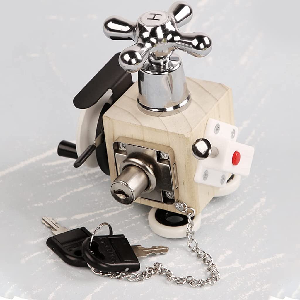 ZIBUYU Wooden Montessori Busy Board Cube for Parent Kids Activity with 7 in 1 Toys | Educational Sensory Toy for 1 4 Year Old Toddlers