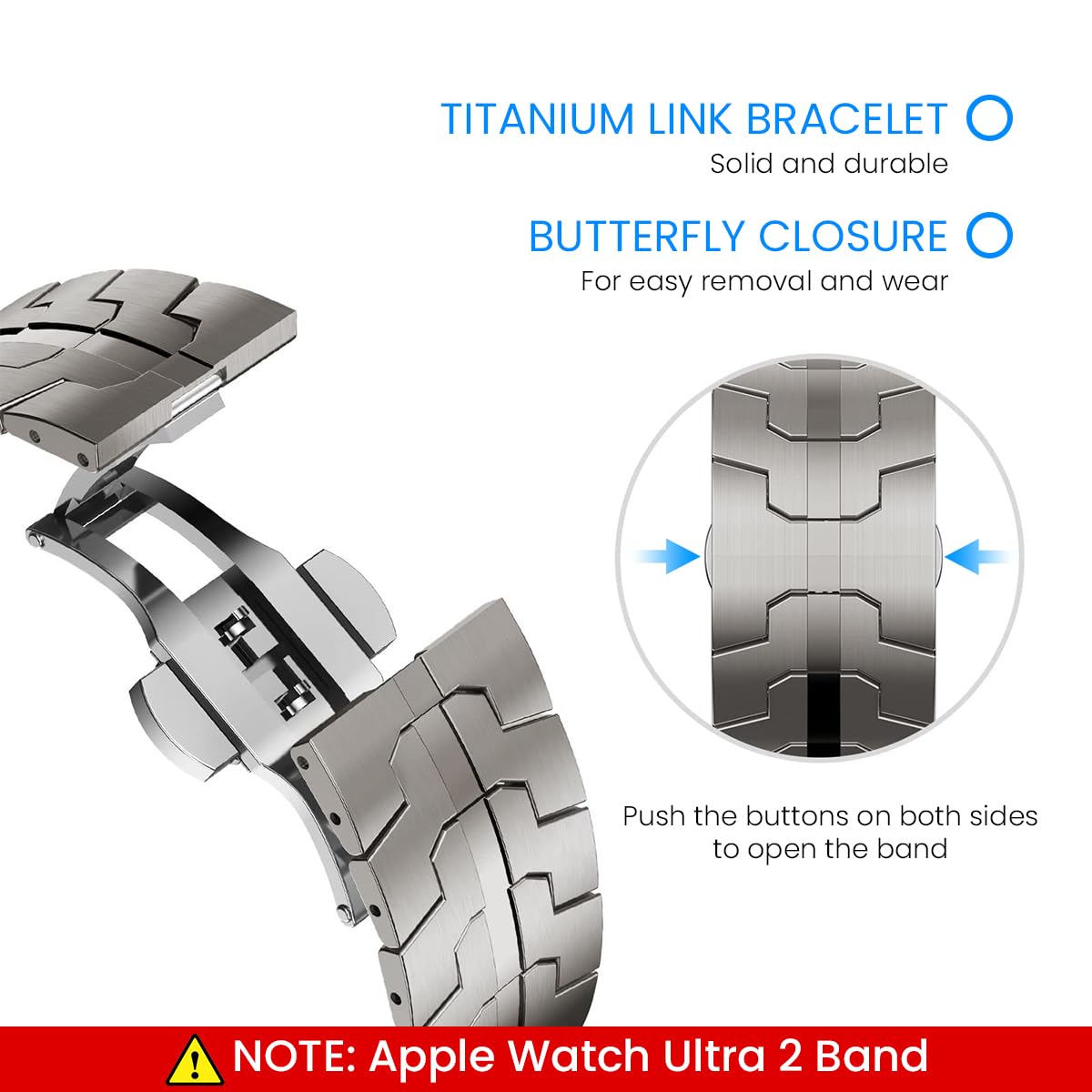 Stainless Steel Watch Band for Apple Watch Ultra 2 featuring Butterfly Clasp and 5.5–9.1 in Adjustable Links