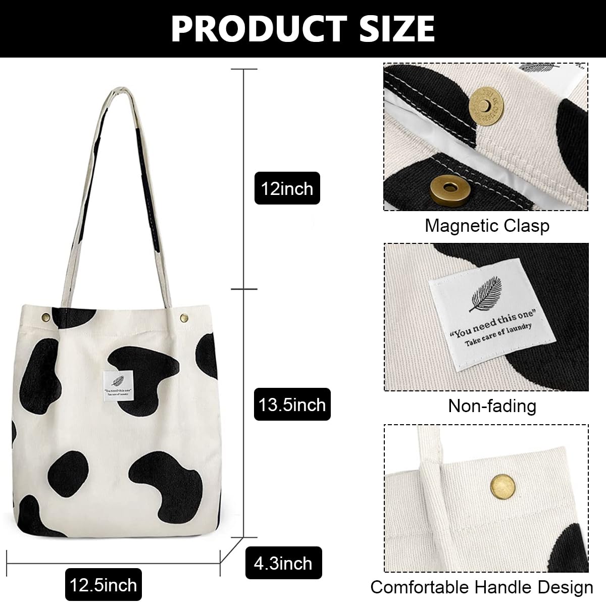PALAY Corduroy Tote Bag for Women with 15x13x4 in Capacity and Magnetic Buckle | 2 PCS