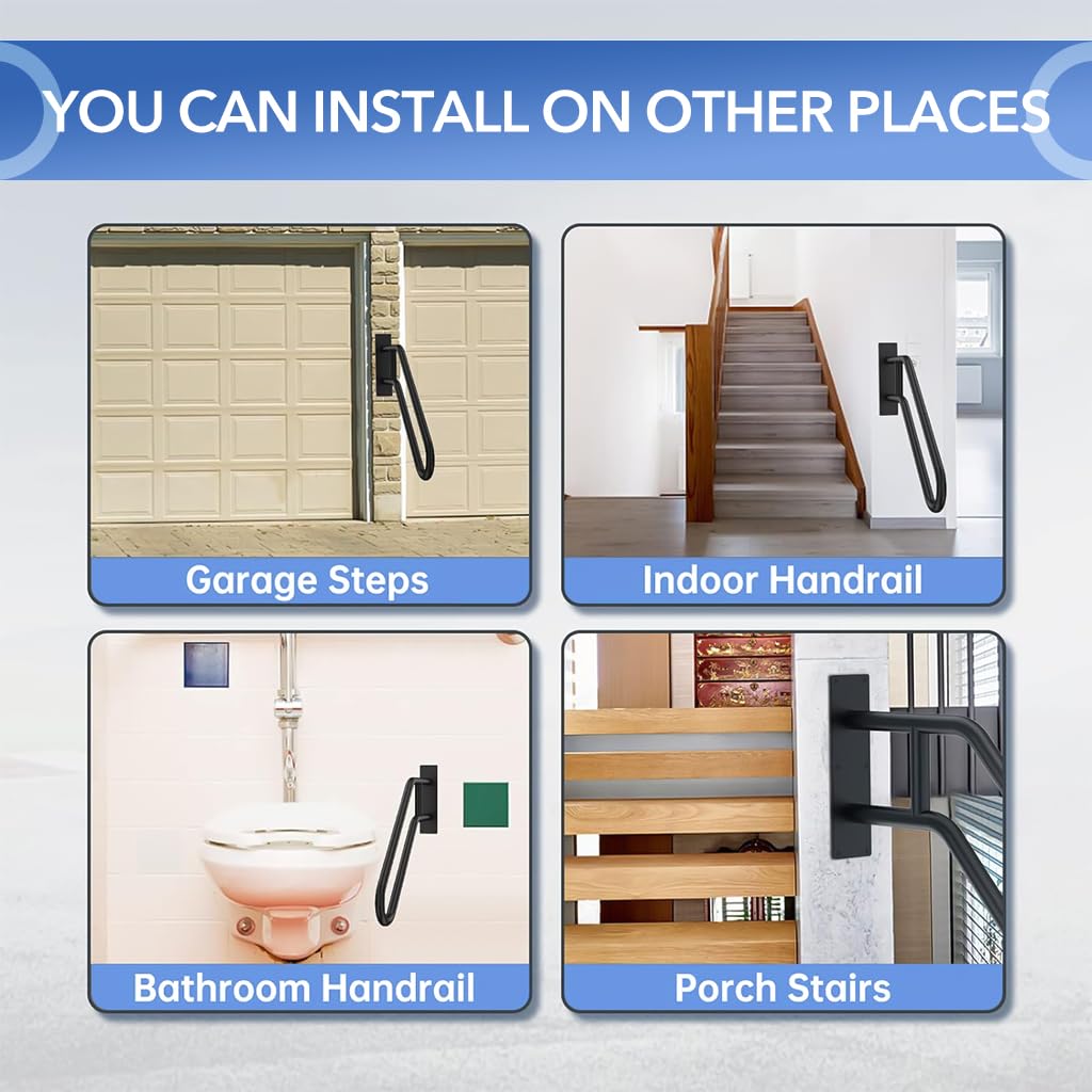 HANNEA Grab Bar for Stairs and Porch with 22.8 in 45° Slanted Handle | Wrought Iron Safety Handrail