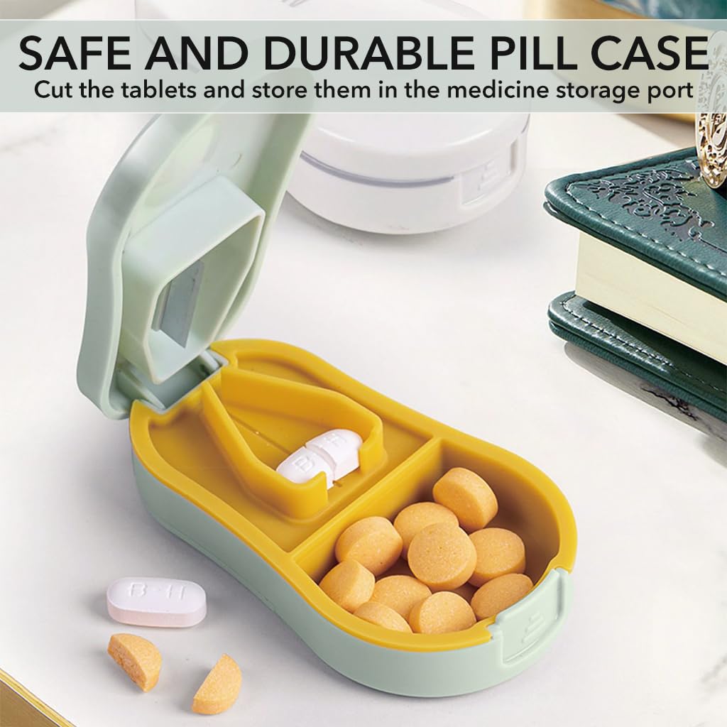 ZIBUYU Medicine Box for Home and Travel with 2 in 1 Tablet Cutter & Pill Storage | Foodgrade Plastic