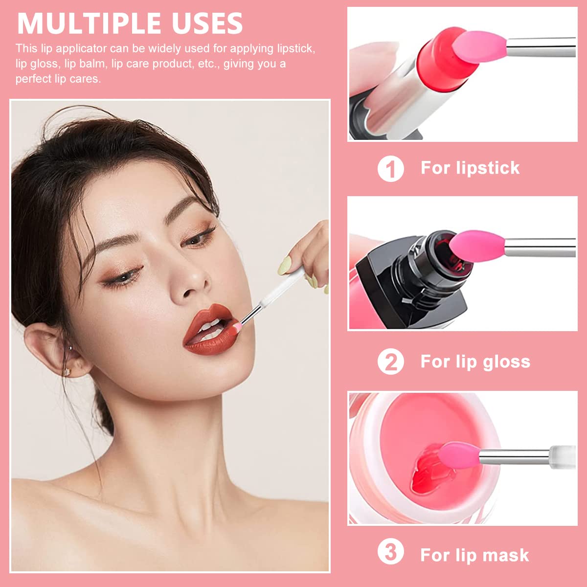 MAYCREATE Lip Brush Set for Lipstick and Gloss Application with Reusable Silicone Tip Cover | 6PCS Makeup Tool