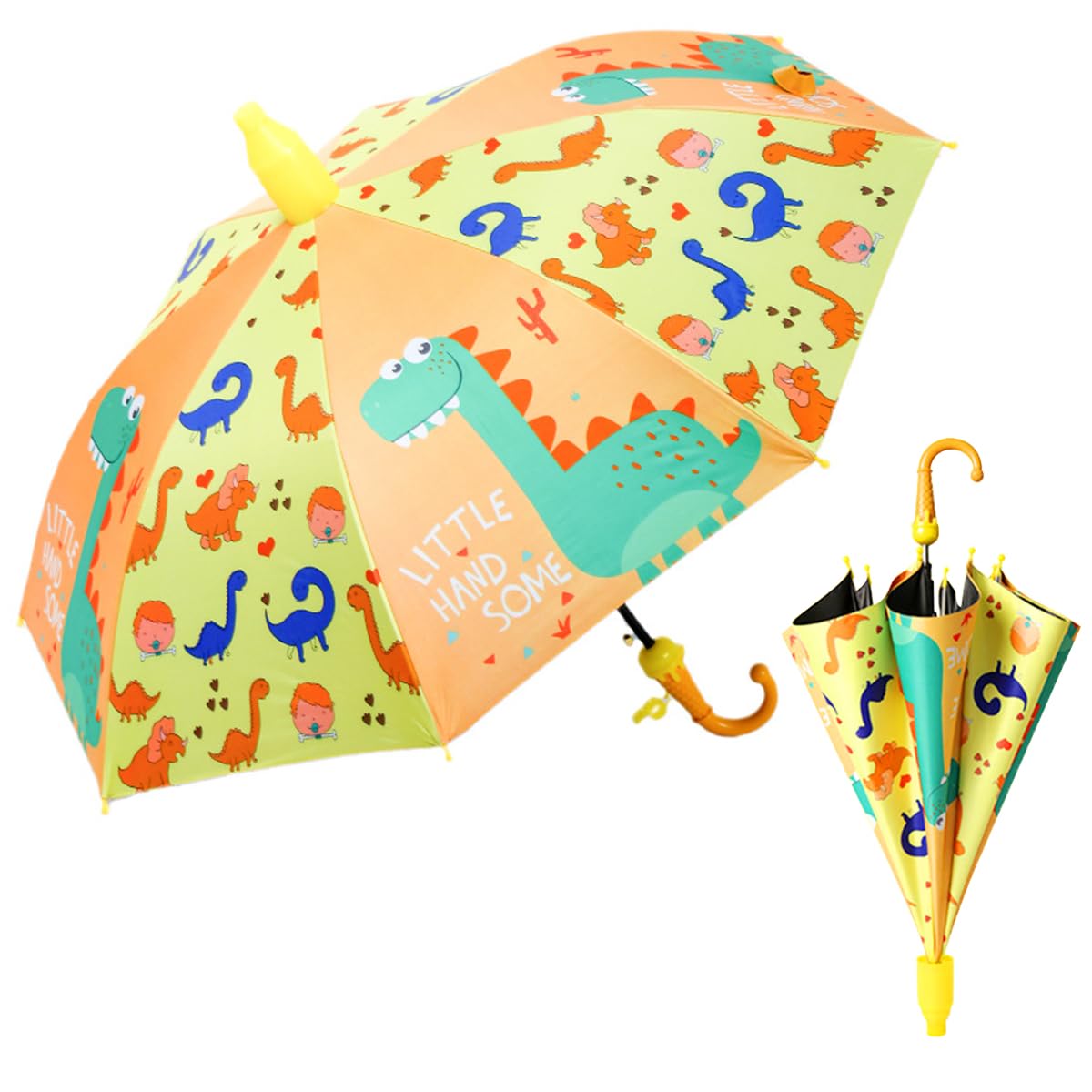 PATPAT® Kids Umbrella for Sun & Rain UPF 50+ Black Coating Lining Design Strengthed 8-Ribbed Windproof Umbrella Travel Lightweight Umbrella for Kids Cartoon Dinosaur Print Umbrella