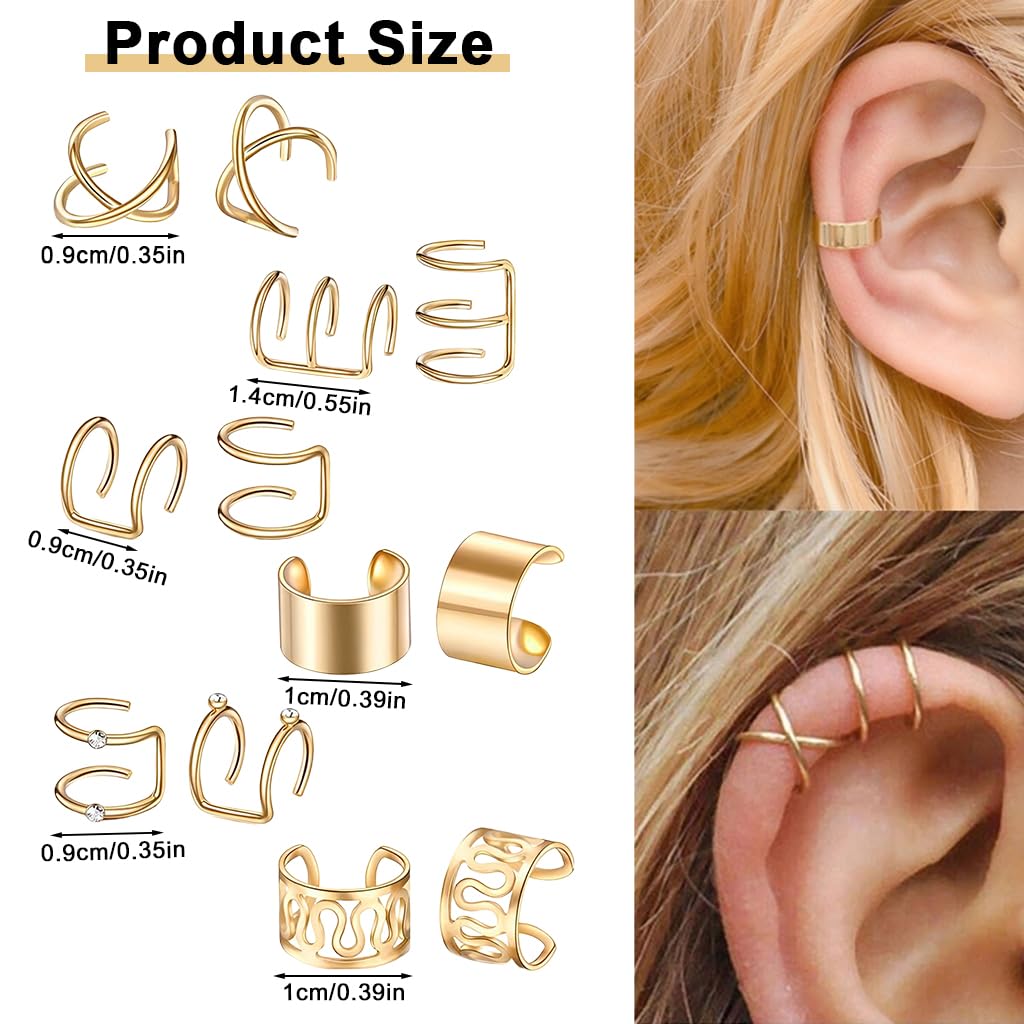 ZIBUYU Ear Cuffs for Women and Girls with Adjustable Non Piercing Clip Design | 12PC Zinc Alloy Set