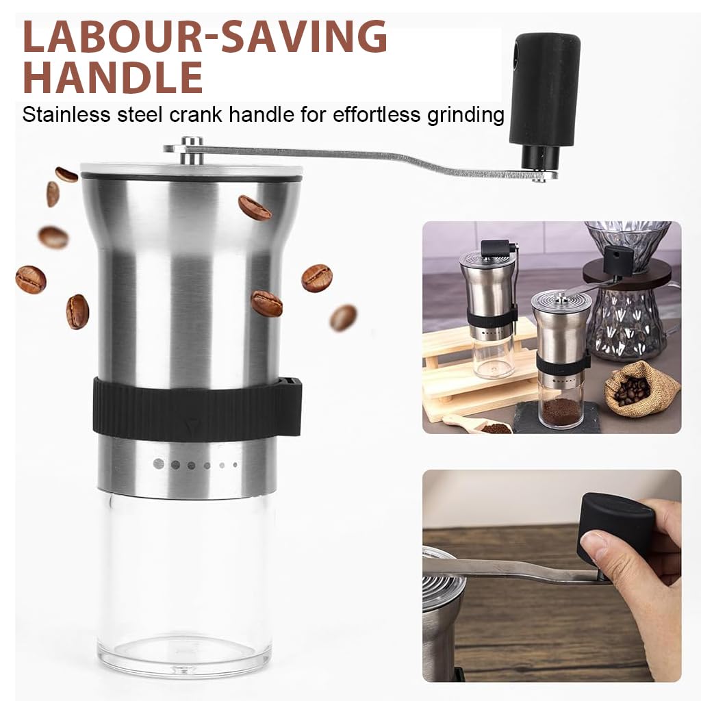 Supvox Manual Coffee Grinder with 25g Capacity featuring Stainless Steel Burr and Hand Crank