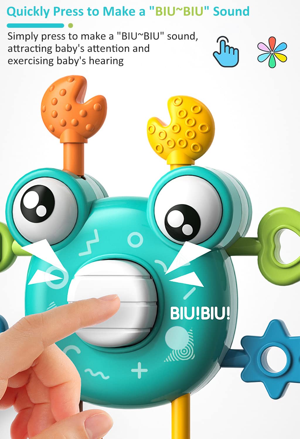 PATPAT Sensory Toys for Kids featuring Pull String Crab Design with Food Grade Silicone | Montessori Fine Motor Skill Toy for Babies 6+ Months