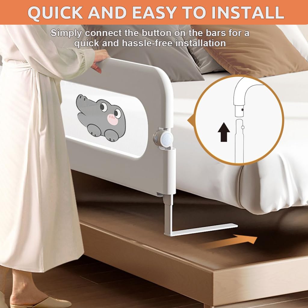 SNOWIE SOFT Baby Bed Guard for Safety and Comfort featuring Fold‑Down Rail | 70.8 in Adjustable Height