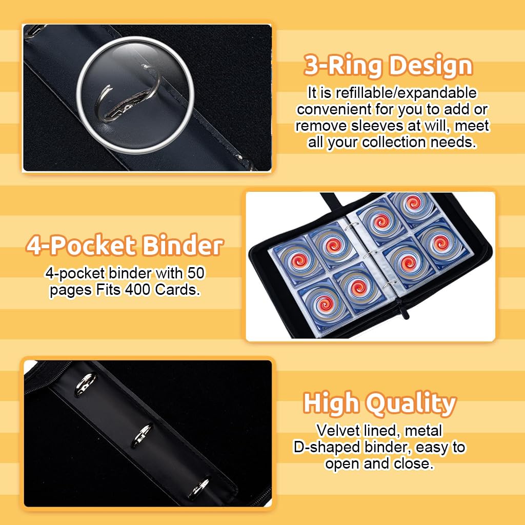 PATPAT Pokemon Card Binder for 400 Cards with Hard Shell PU Cover and Zipper | Gift for Kids