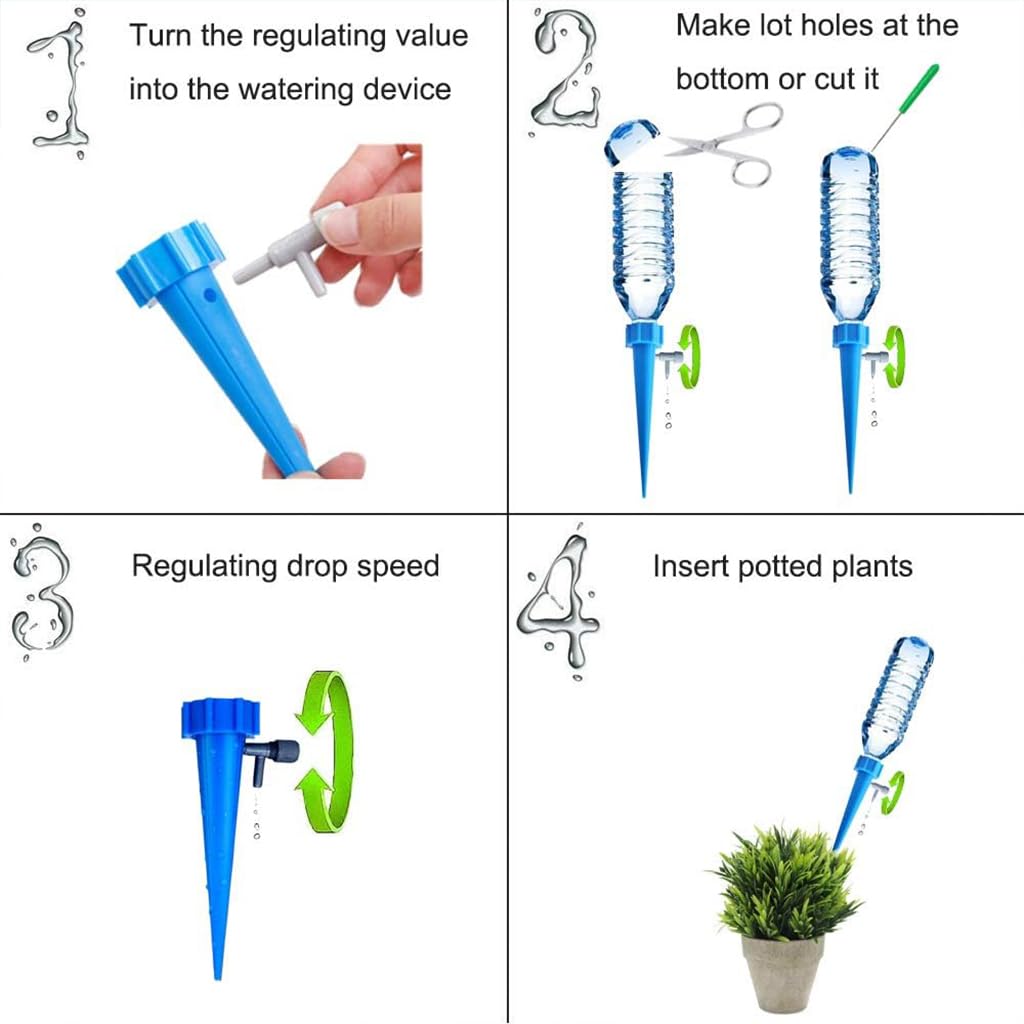 HASTHIP Plant Watering Spikes for Flower Pots with Adjustable Flow Valve and 6Pcs PP Drippers | DIY Self Watering System for Indoor Outdoor Planters