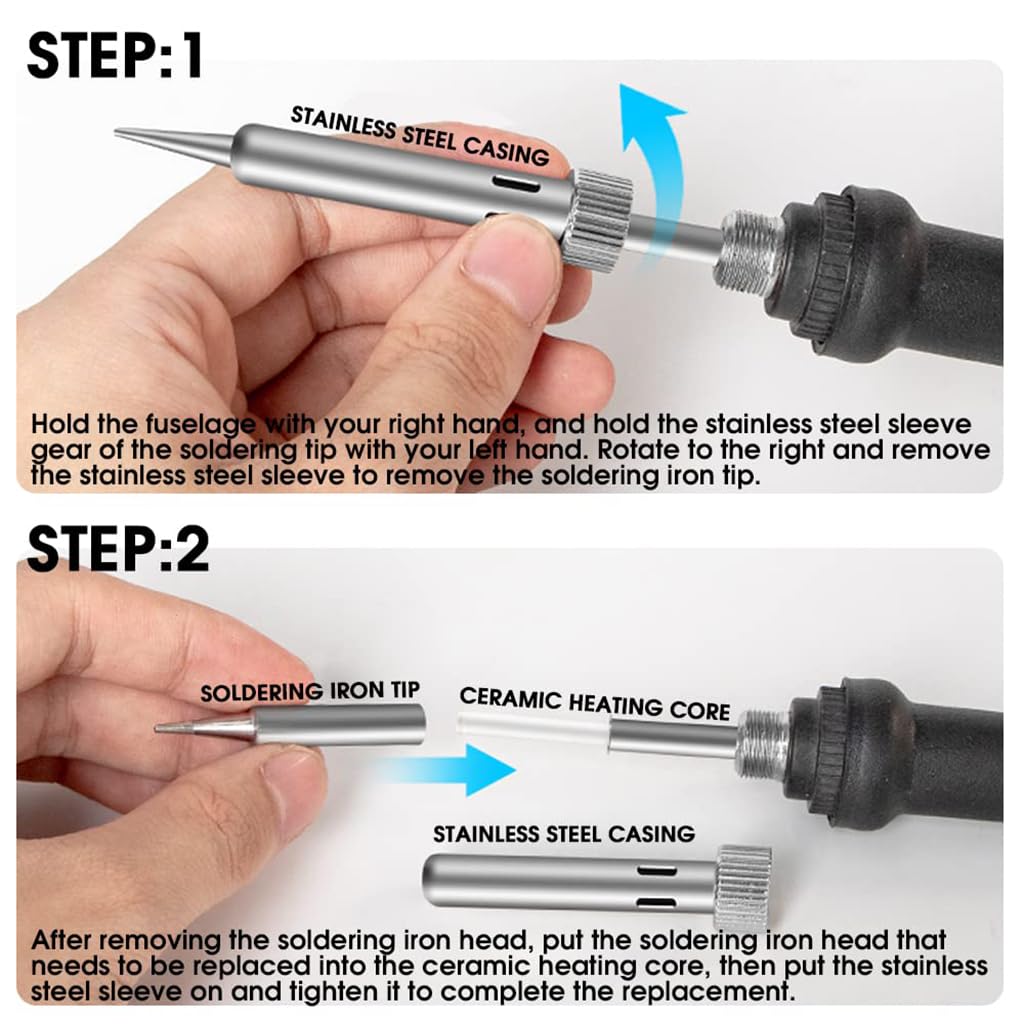 Serplex® Soldering Iron Kit, Soldering Iron 60 Watt Original 200 to 450°C Adjustable Temperature Soldering Gun Electric Soldering Kit Set with 5 Soldering Iron Tips, Soldering Wire, Flux (12pcs)
