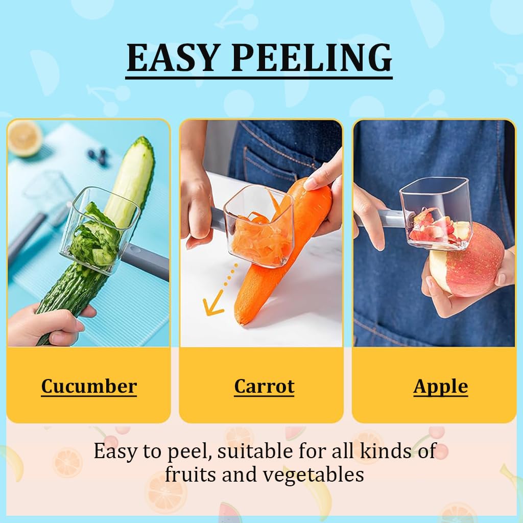 HASTHIP® Kitchen Peeler with Peel Collection Bin Stainless Steel Peeler Anti-slip Handle Design Utility Kitchen Peeler for Fruit Vegetables