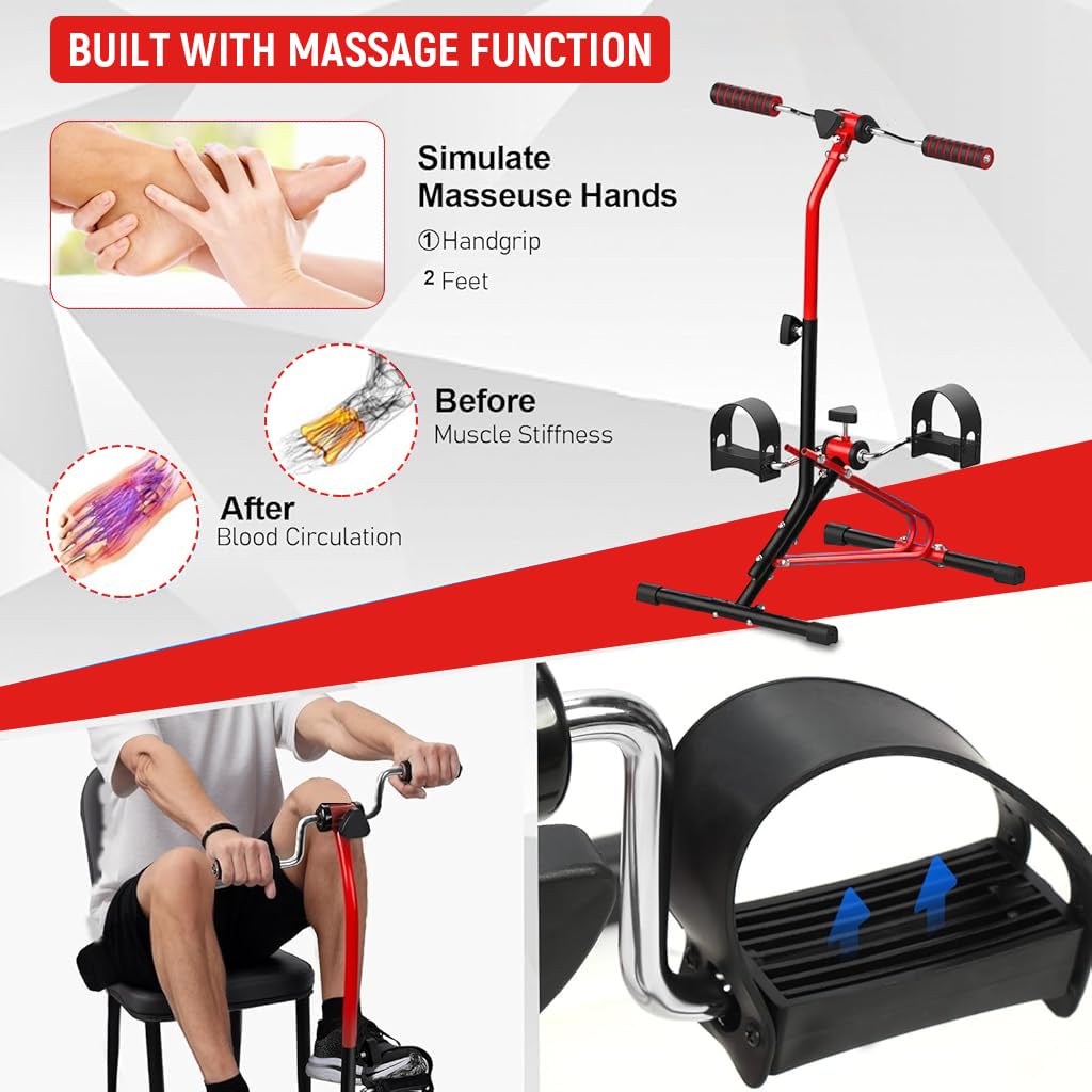 Proberos Pedal Exerciser for Legs and Arms with Dual Hand Rockers and Adjustable Resistance | Non Slip Compact Cycle for Home Fitness