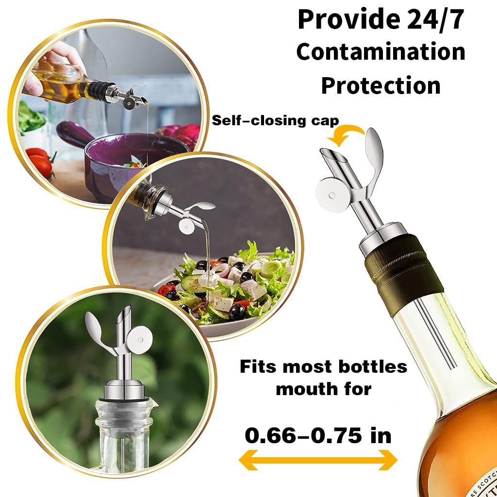 HASTHIP Oil Dispenser Spout Set for Olive Oil and Vinegar with Auto Closing Lid | 2pcs Stainless Steel Leakproof Pourer