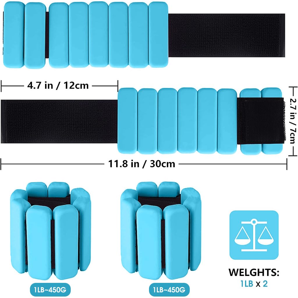 Optifit Adjustable Silicone Wrist and Ankle Weights Set 2lb with 8pcs Steel Sheets for Men & Women | Ideal for Exercise and Physical Therapy