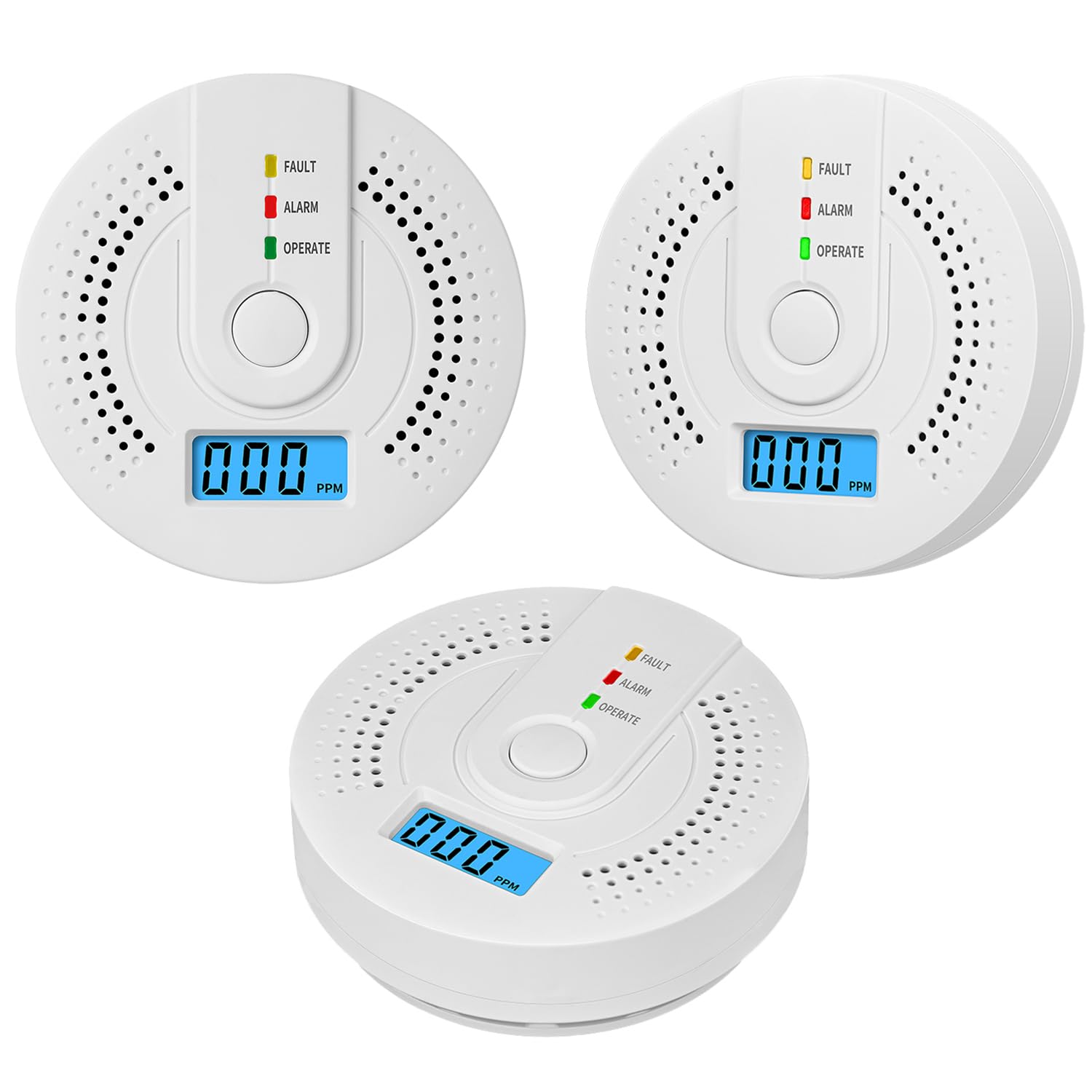 HASTHIP® 3 Pack Carbon Monoxide Detectors CO Alarm Detector Carbon Monoxide Alarm with LCD Digital Display&LED Lights, 85DB Loud Carbon Monoxide Alarm Detector for Kitchen, Room (Battery Not Included)