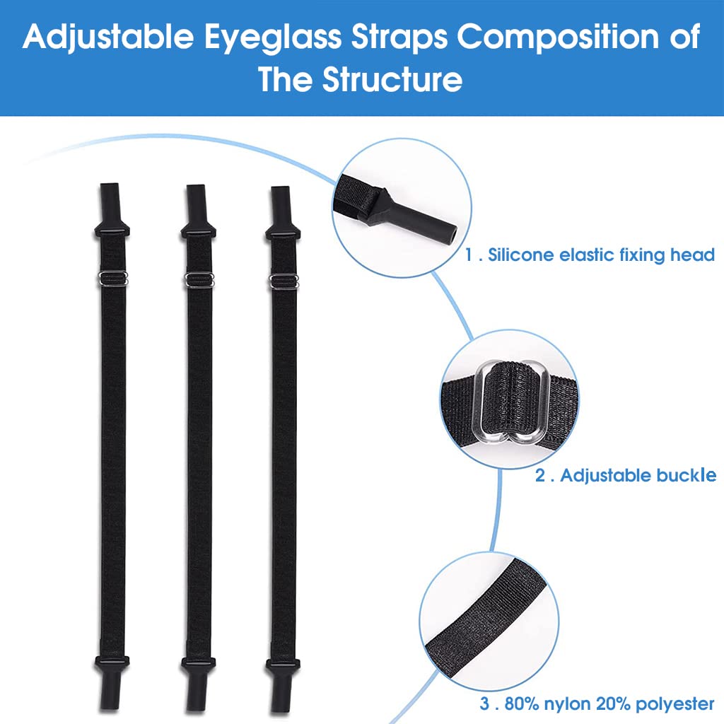 HASTHIP Eyeglasses Straps for Outdoor and Daily Use featuring Adjustable 23–40cm Elastic Holders | 3pcs Black Set for Adults