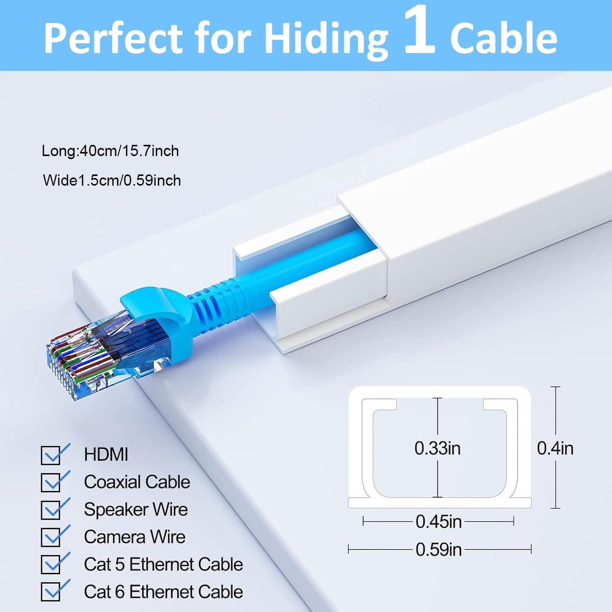 Serplex Cord Hider for Wall Cable Management with Sliding Holder and 6×15.7 in PVC Covers