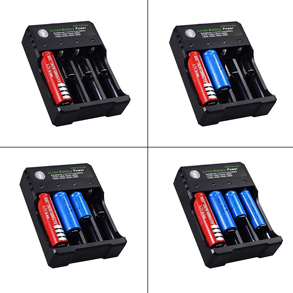 HASTHIP® 18650 Battery Charger 4 Bay Fast Charge, for 3.7V Li-ion TR IMR 10440 14500 16650 14650 18350 18500 16340(RCR123) Batteries, USB Intelligent Universal Rechargeable Battery Charger