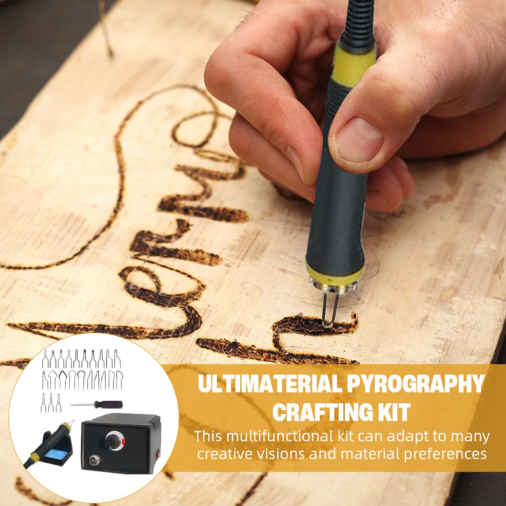 Serplex Electric Wood Burning Pen Kit with 23 Tips and Adjustable Temperature Control for Pyrography | Engraving Tool for Wood Leather and Gourds